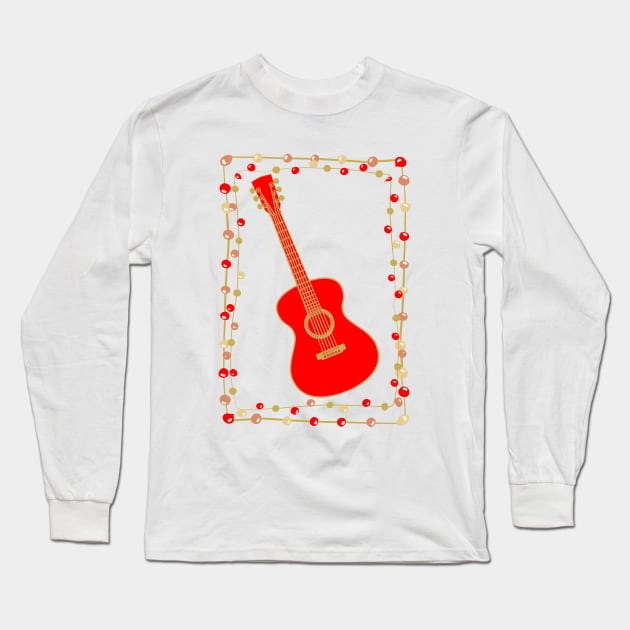 Christmas Acoustic Guitar Long Sleeve T-Shirt by AngelFlame